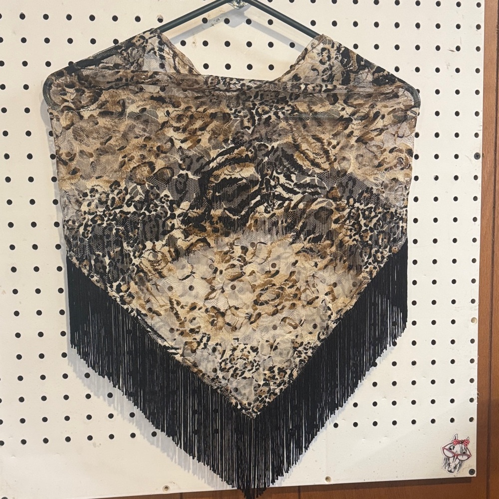 Animal Print Lace Shawl with Fringe